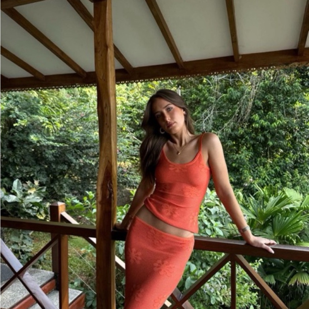 Vibrant Orange Knit Tank and Skirt Set
